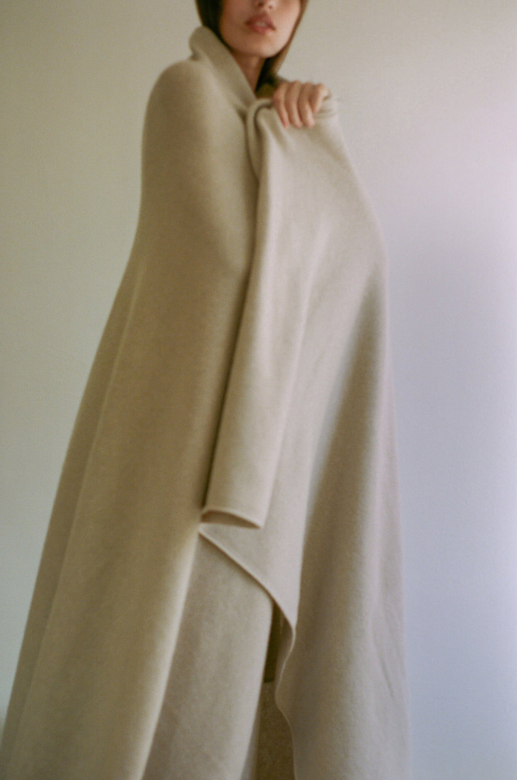Oversized Italian Cashmere Jersey Knit Blanket - Sand