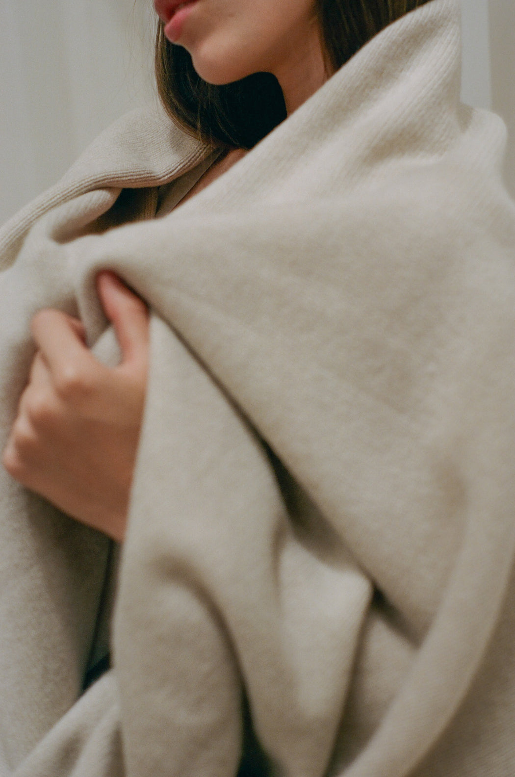 Oversized Italian Cashmere Jersey Knit Blanket - Sand
