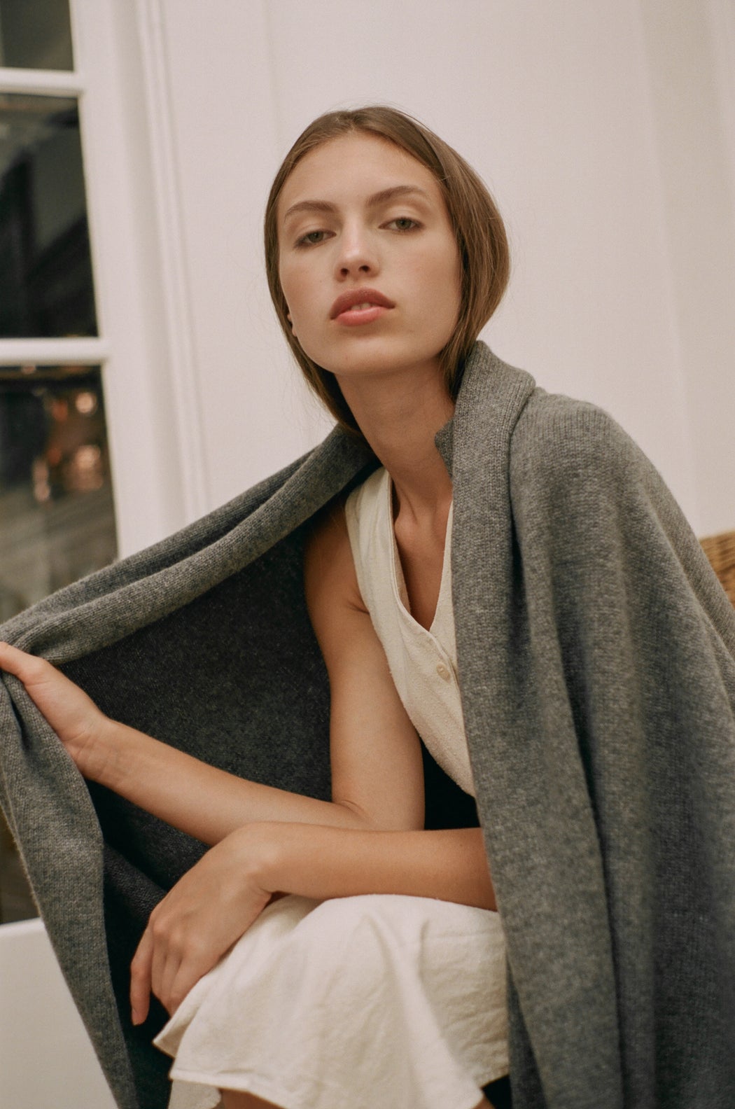Italian Cashmere Jersey Knit Bedcover - Charcoal