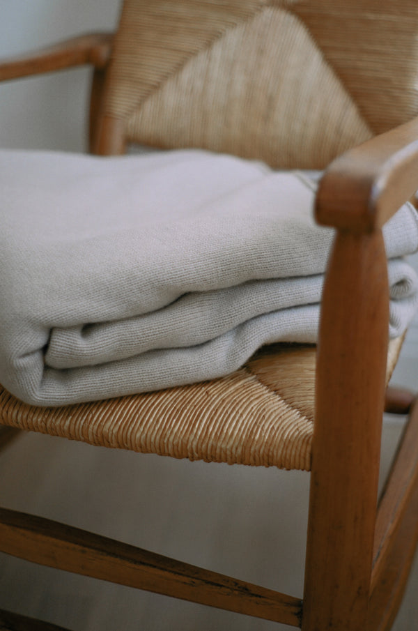 Oversized Italian Cashmere Jersey Knit Blanket - Sand