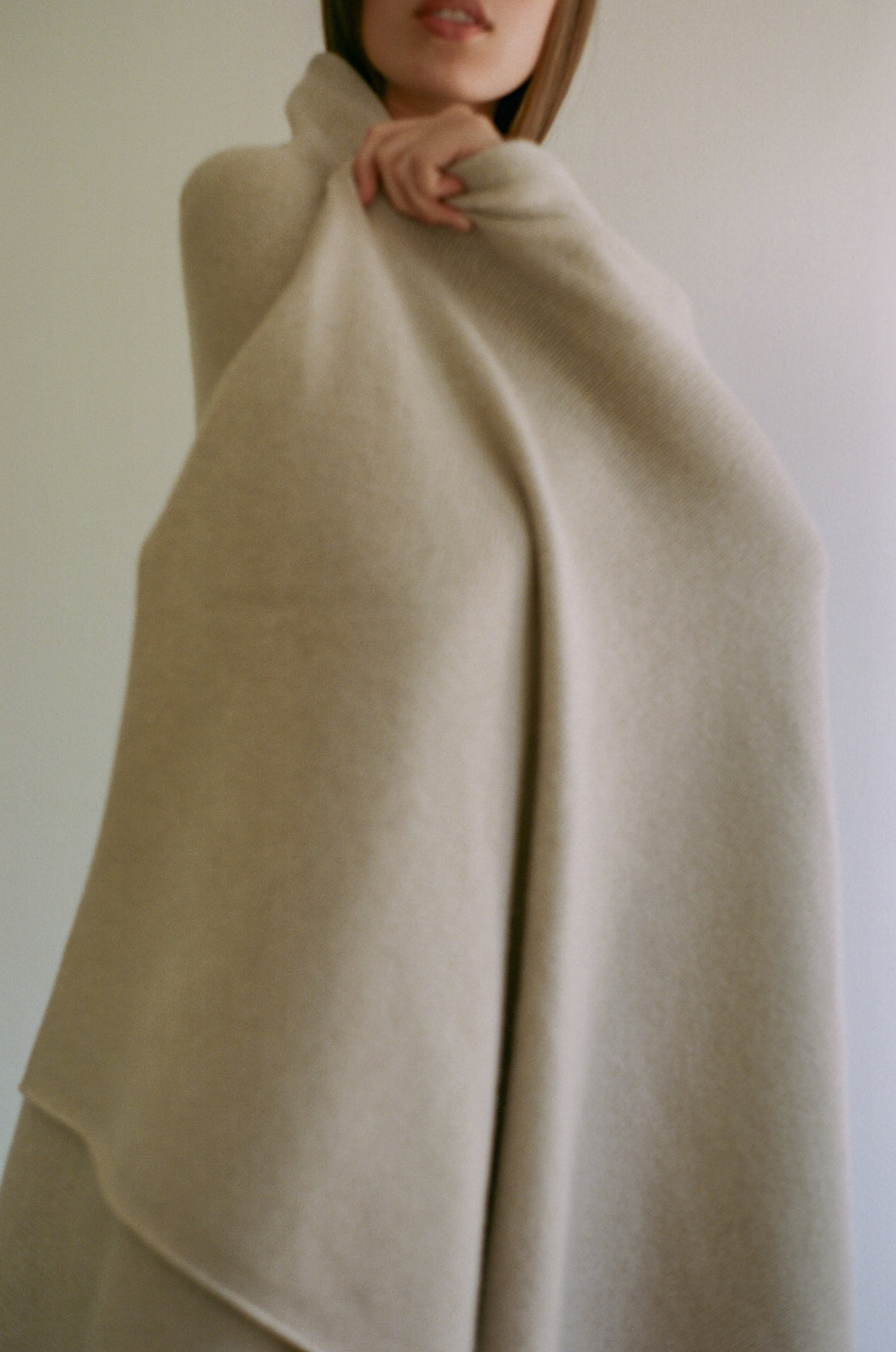 Oversized Italian Cashmere Jersey Knit Blanket - Sand