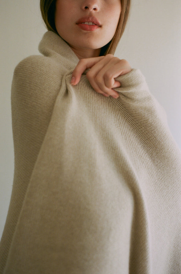 Italian Cashmere Jersey Knit Bedcover - Sand