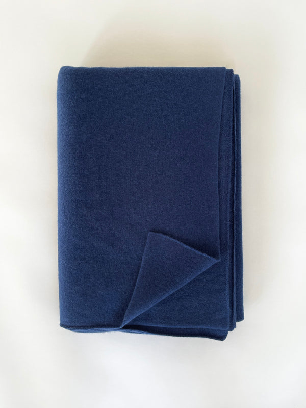 Oversized Italian Cashmere Jersey Knit Blanket - Cobalt